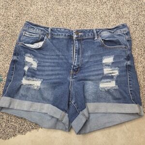 Wax Jean Collection Blue Distressed Denim Shorts Plus Size 3XL Cuffed Hem Casual
